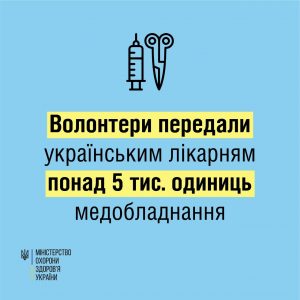Волонтери передали українським лікарням понад 5 тис. одиниць медобладнання