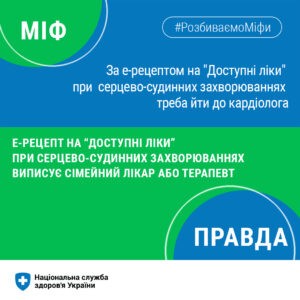 Те, що за е-рецептом на "Доступні ліки" при серцево-судинних захворюваннях треба йти до кардіолога, є міфом Те, що за е-рецептом на "Доступні ліки" при серцево-судинних захворюваннях треба йти до кардіолога, є міфом